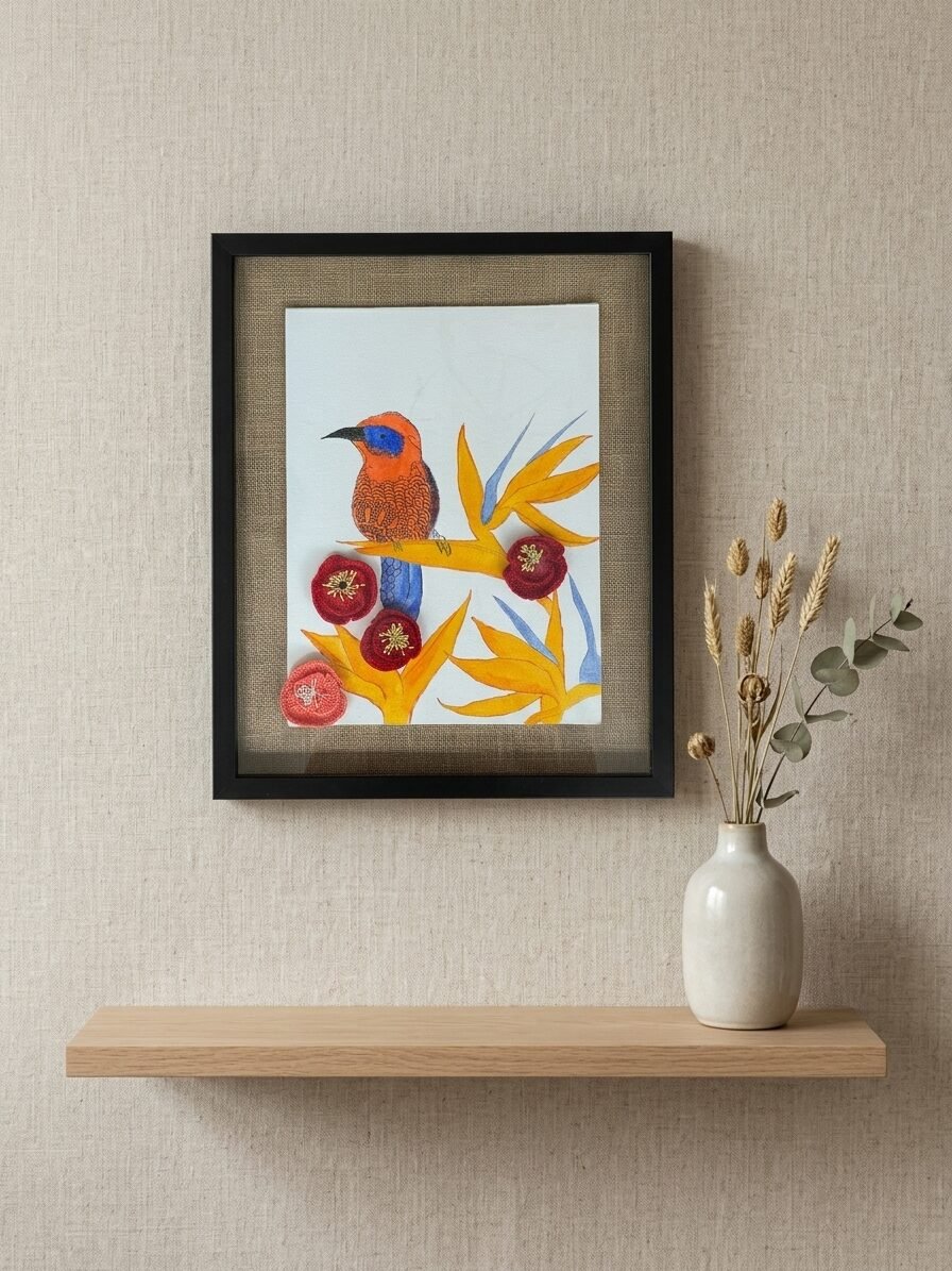 The Silent Songbird artwork featuring a graceful bird, natural elements, and artistic details