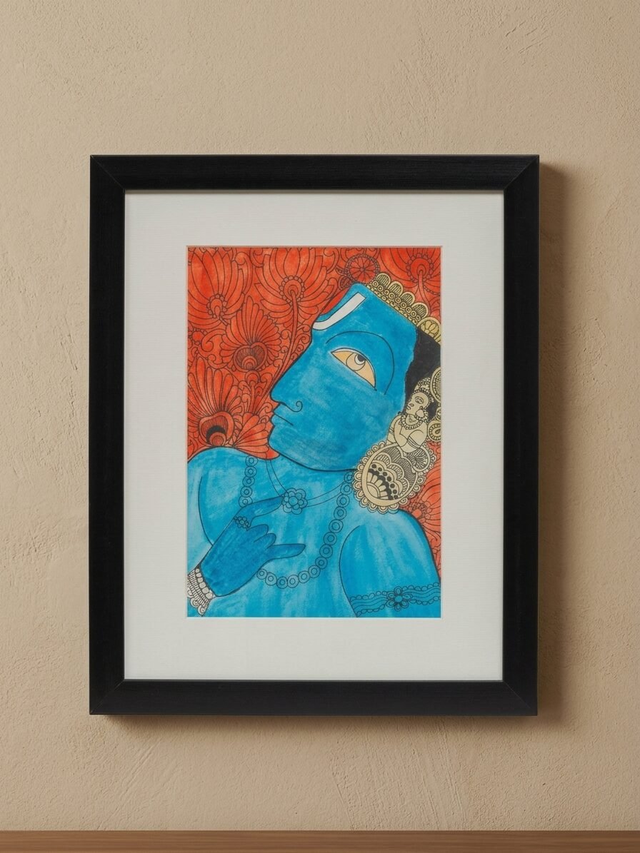 Vishnu Painting handcrafted framed Indian wall art by Lilium and Loft