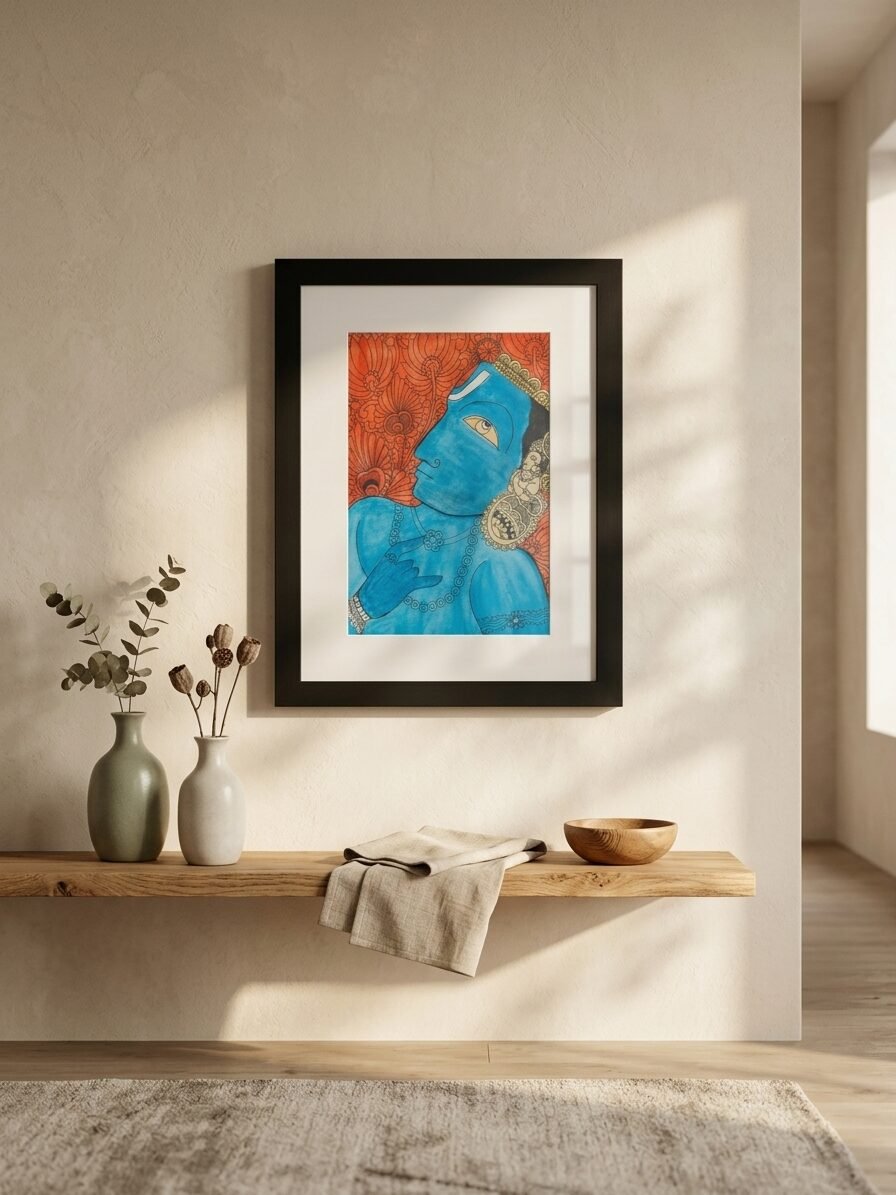 Vishnu artwork featuring Lord Vishnu, traditional Indian spiritual elements, and artistic details