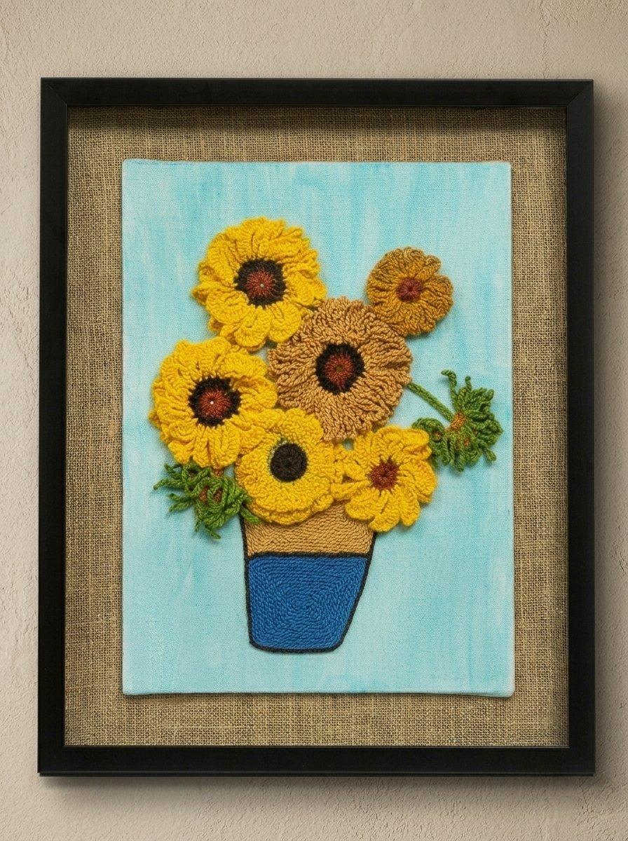 Vangogh Sun Flower Crochet Wall Art