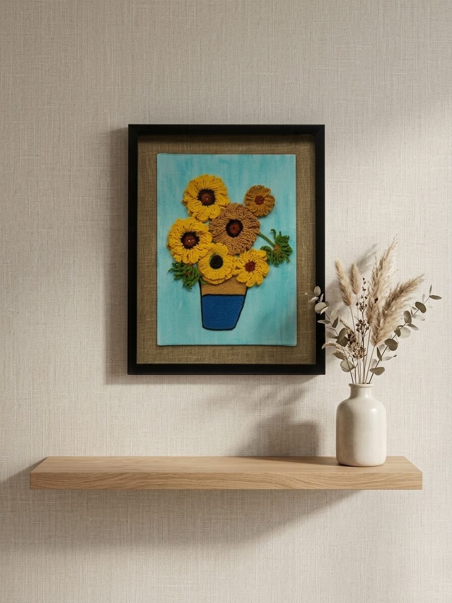 Handmade sunflower artwork inspired by Van Gogh style with expressive colors