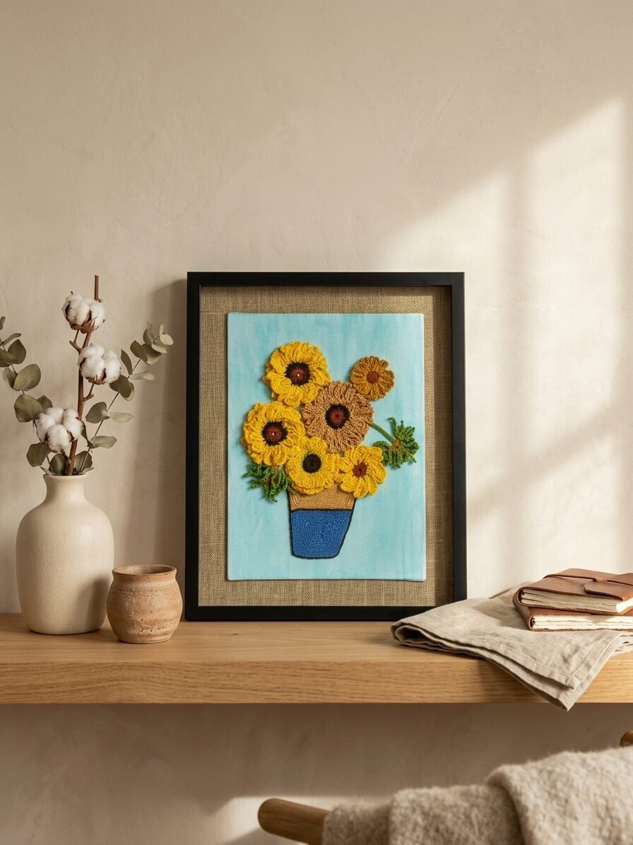Van Gogh Sun Flower artwork featuring vibrant yellow blooms, floral details, and classic artistic style
