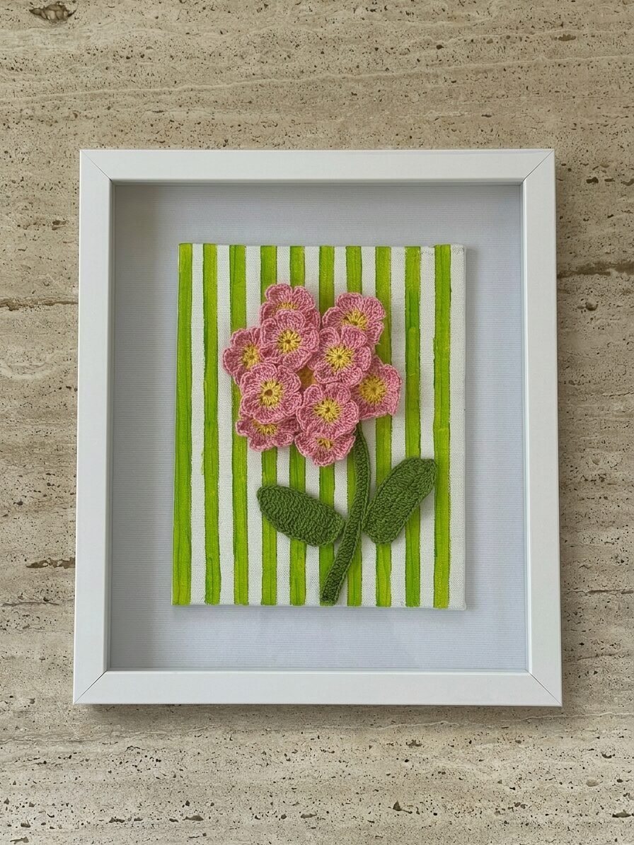 Whispering Petals Handcrafted Wall Art with crochet pink flowers